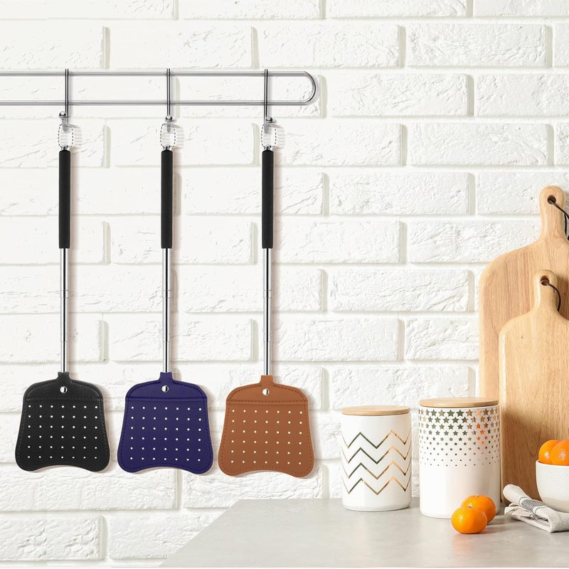 Foxany Leather Fly Swatter, Telescopic Heavy Duty Fly Swatters, Flexible Manual Flyswatters Set, Extendable Swatter with Stainless Steel Long Handle for Indoor Outdoor - Image 5